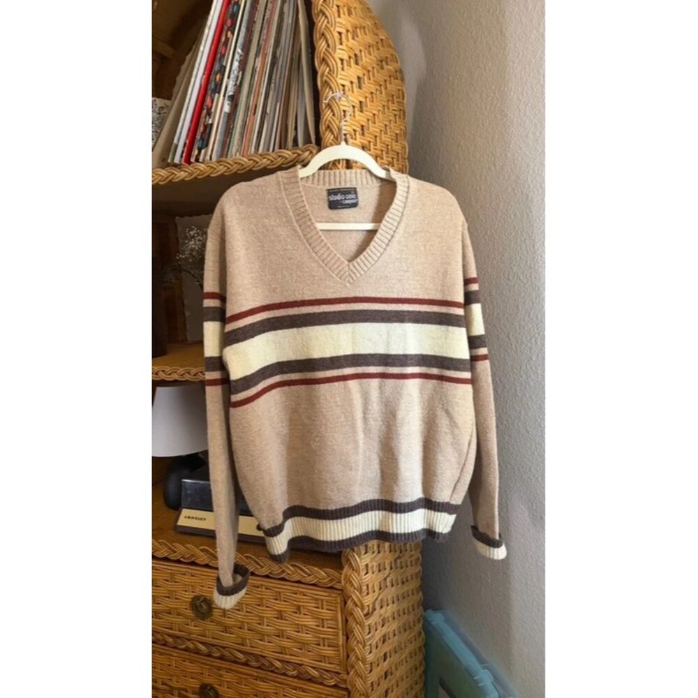 wool blend vintage tan striped sweater